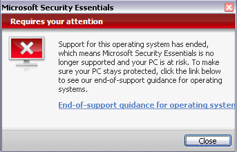XP dire warnings screen