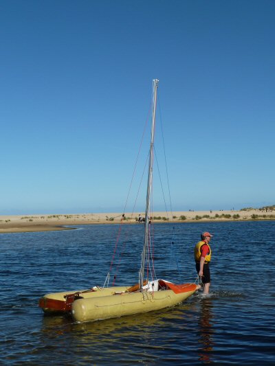 Inflatable Sailing Boat at Lake Tyers Beach