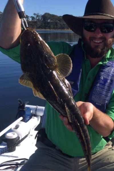 Grant Rankin with a nice Flathead, Lake Tyers