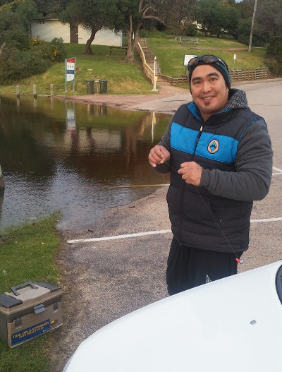 A chilly morning in front of the Tavern at Lake Tyers Beach