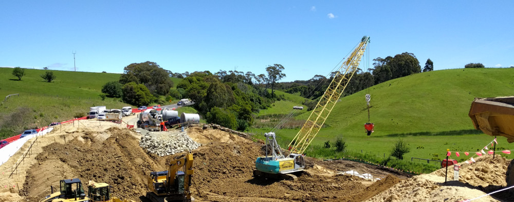 Crane in action on Princes Highway near Lake Tyers Beachs