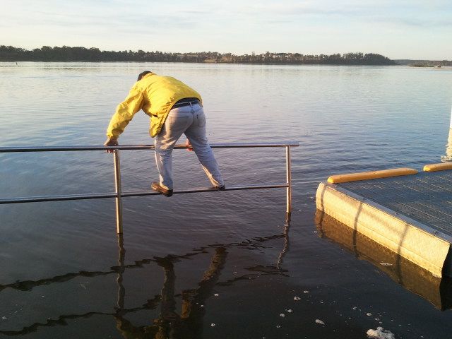 Getting off the Jetty at Lake Tyers Beach