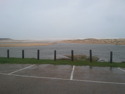 Sea washing over sandbar at Lake Tyers Beach