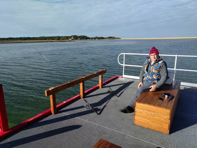 Maurey using the Seats and Rod Rests at #2 Jetty, Lake Tyers Beach