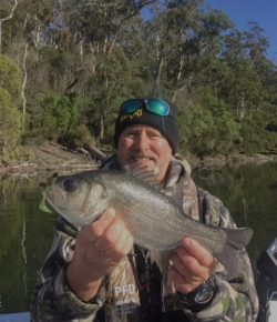 Neil Simpson takes a bloody good catch at Lake Tyers Beach. 